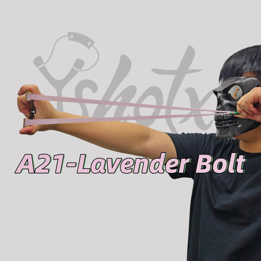 A21 Lavender Bolt pink slingshot bands designed for hunters, target shooters, and slingshot enthusiasts.