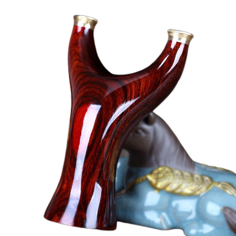 Forest guardian style slingshot made from high-quality rosewood with smooth rounded finish.