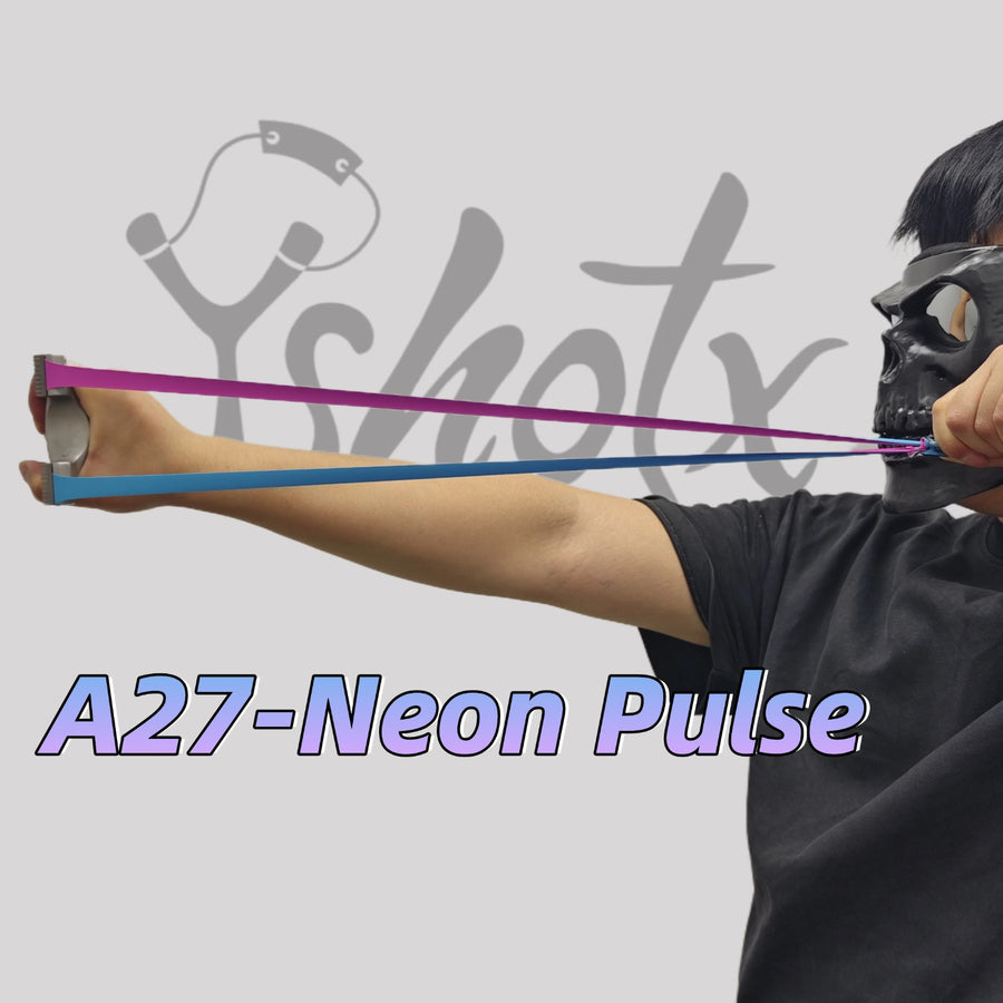 A27 Neon Pulse premium slingshot bands combining eye-catching style with precision shooting.