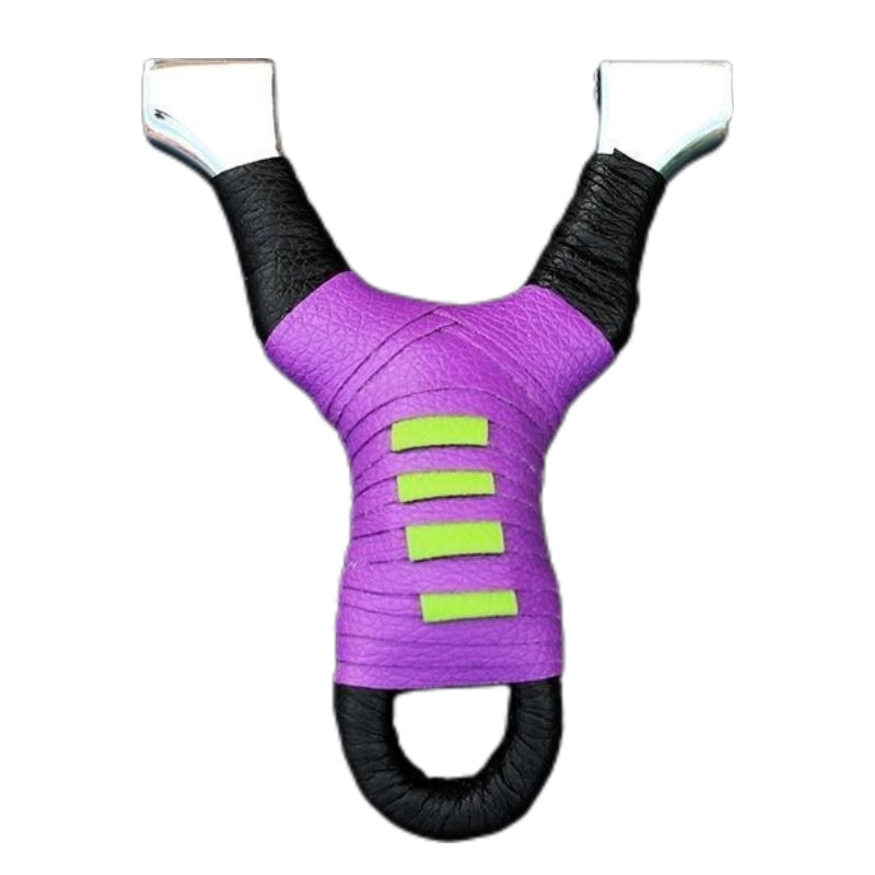 Pocket Snipe stainless steel slingshot with purple and black finish for precise shooting.