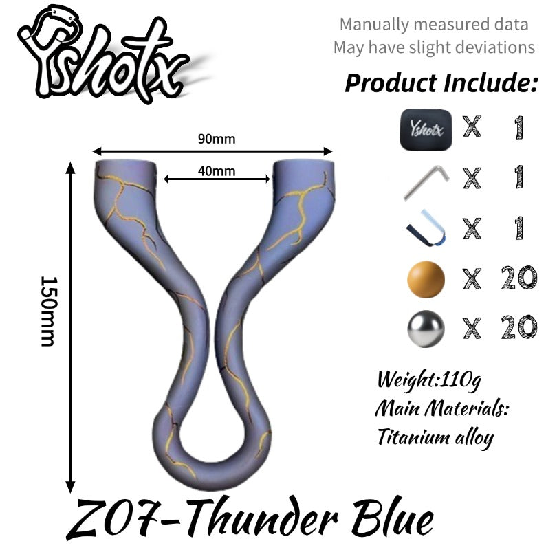 Z07-Thunder Blue tactical slingshot with 70mm bow width and clear sighting for accuracy.