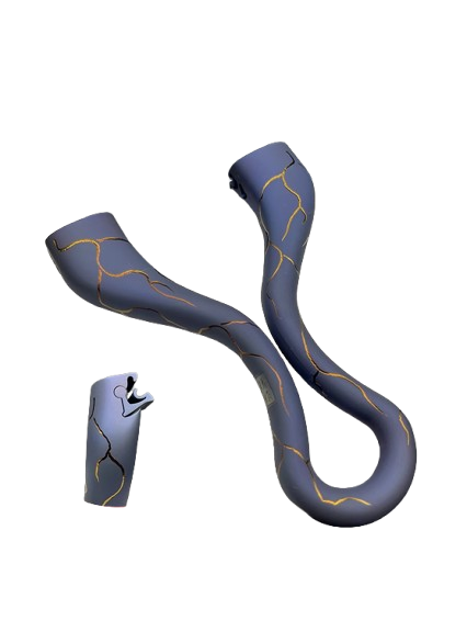 Handcrafted Z07-Thunder Blue slingshot featuring Dragon Tooth Quick Stuck band system.