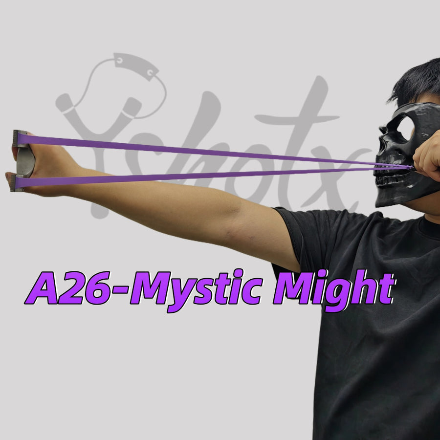 A26 Mystic Might powerful slingshot bands designed for shooters who demand both accuracy and durability.