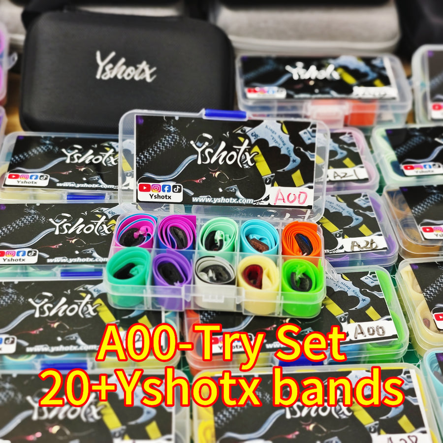 Slingshot Band Experience Pack A00 includes ten specialized latex bands engineered for accuracy, control, and versatile performance in hunting, training, and sport shooting.
