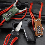 Outdoor survival TitanShot-X24 stainless steel slingshot with comfortable grip and compact size for portability and reliability.