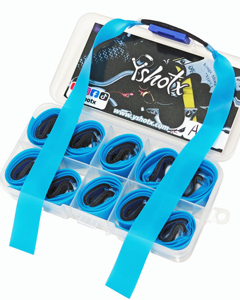 High-performance BlueForce-A03 flat band for slingshots, made from premium natural latex for maximum speed, control, and accuracy.