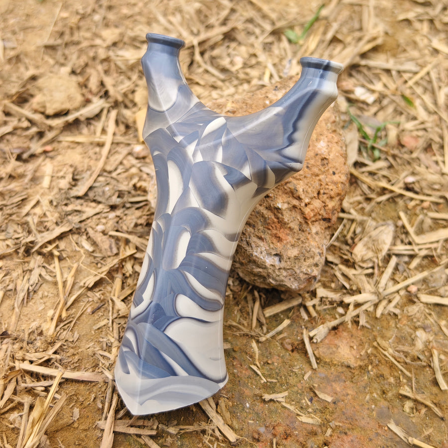 Ergonomic grip Chubby Marshal slingshot providing comfort and stability for extended shooting activities.