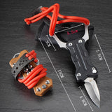 Versatile TitanShot-X24 hunting slingshot with stainless steel frame and G10 handle, offering comfort, control, and shooting power.