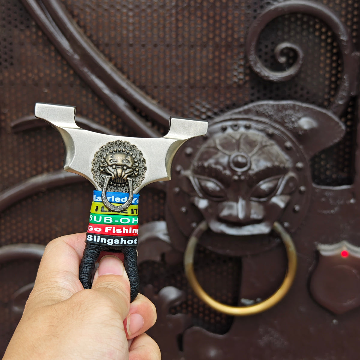 Balanced grip X21 slingshot for stable and controlled shots.