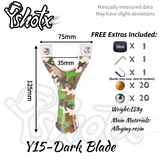 Compact Dark Blade Y15 slingshot with comfortable ergonomic grip.