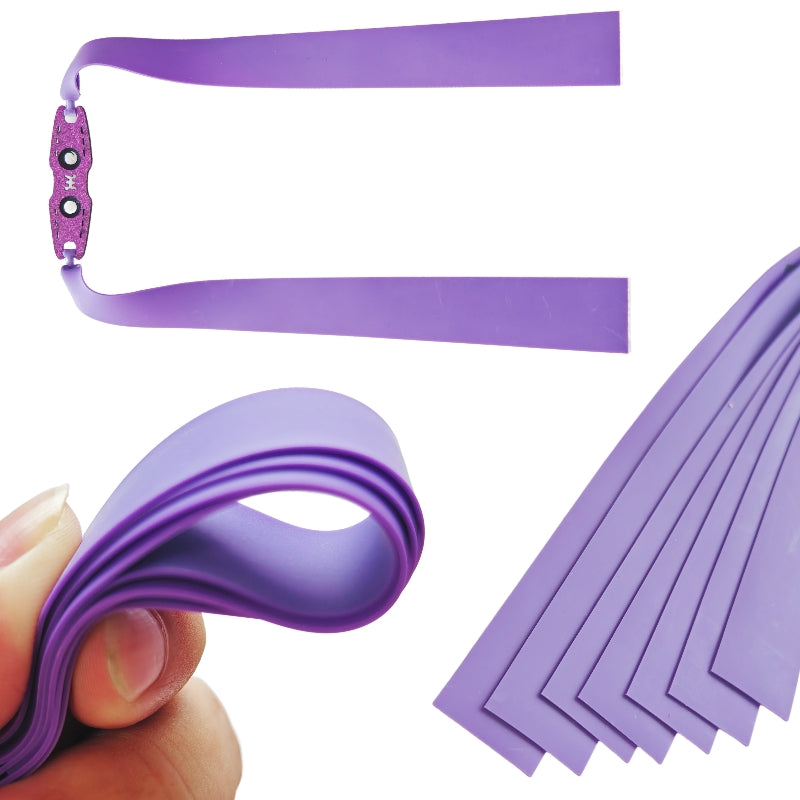 A26 Mystic Might premium latex slingshot bands delivering smooth texture and powerful rebound for faster, stronger shooting.