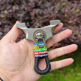 Heavy-duty X21 hunting slingshot with ergonomic grip design.