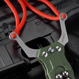TitanShot-X24 ergonomic grip slingshot with stainless steel fork and G10 handle, built for long-term comfort and shooting accuracy.