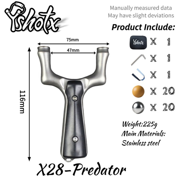 Predator-X28 outdoor hunting slingshot crafted from premium stainless steel for durability and corrosion resistance.