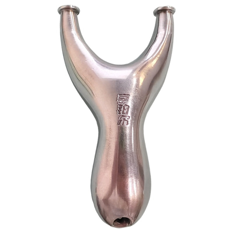 Phoenix aluminum titanium alloy slingshot with ergonomic curved grip for stable shooting.
