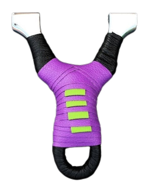 Pocket Snipe stainless steel slingshot with purple and black finish for precise shooting.