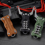TitanShot-X24 stainless steel slingshot with palm-sized ergonomic grip, built for both flat and tube band shooting performance.