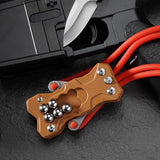 Multi-purpose TitanShot-X24 slingshot built for hunting, self-defense, and emergency situations with integrated knife and glass breaker.