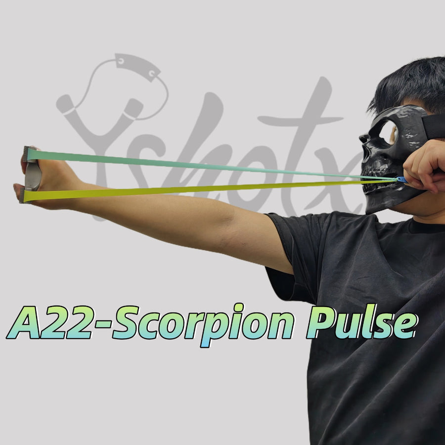 A22 Scorpion Pulse slingshot latex band with superior stretch ratio and stable release, optimized for hunters, sport shooters, and precision enthusiasts seeking reliability.