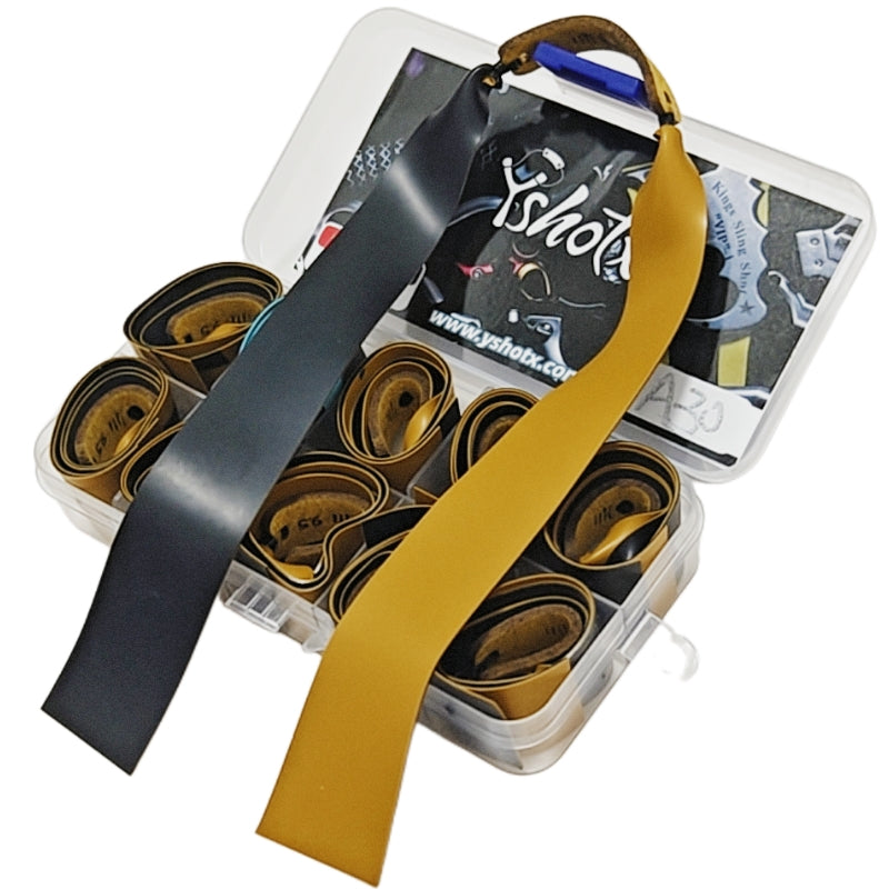 ShadowGold A30 aerospace-grade latex slingshot bands delivering 300+ powerful shots with durability.