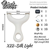 Lightweight ABS handle Silk Light X22 slingshot with aerospace-grade 303 stainless steel fork.
