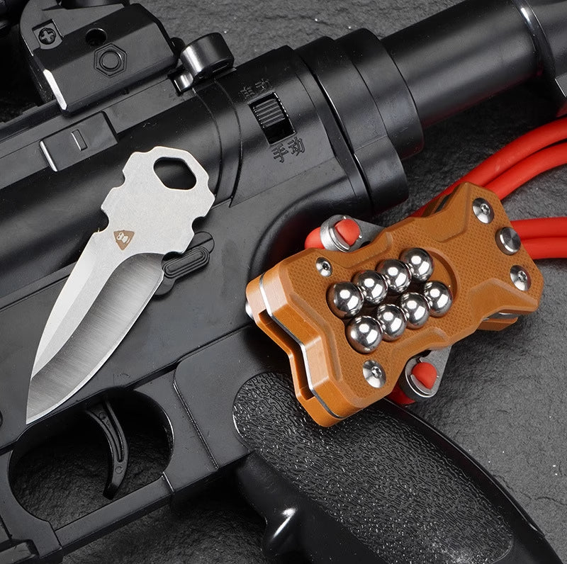 TitanShot-X24 heavy-duty slingshot with balanced sightline design for accurate targeting and reduced fatigue during long use.
