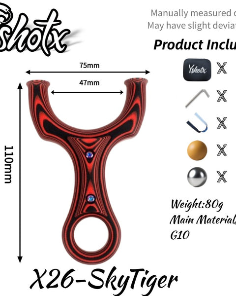 Lightweight SkyTiger-X26 tactical slingshot made from high-strength G10 material, offering stability and accuracy for target shooting.