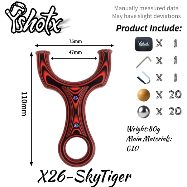 Lightweight SkyTiger-X26 tactical slingshot made from high-strength G10 material, offering stability and accuracy for target shooting.