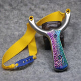 Sea Wave-X27 handmade titanium slingshot with ergonomic handle and anti-slip grip, ideal for competitive target shooting.