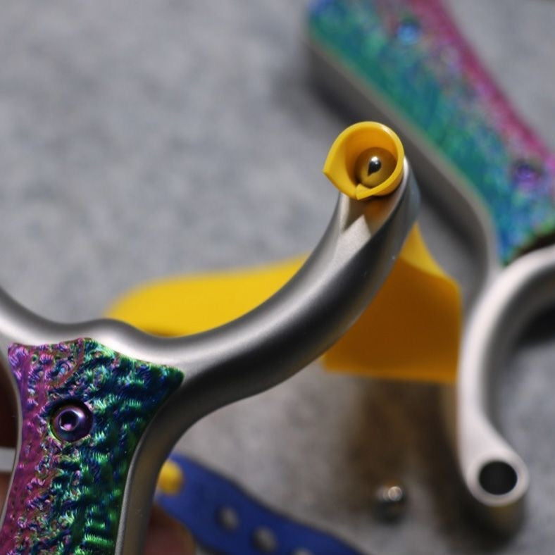 High-strength Sea Wave-X27 titanium slingshot with dual band setup, designed for versatile use from hunting to target practice.