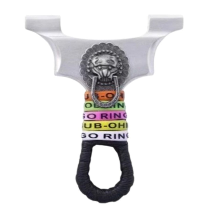 X21 stainless steel and titanium alloy slingshot for competitive shooting.