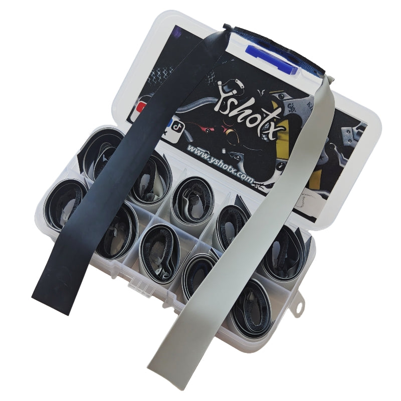 Yin & Yang A25 slingshot bands in black and white design, symbolizing Tai Chi balance while delivering stable, high-speed shots for precision shooting.