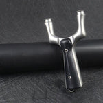 Predator-X28 stainless steel slingshot with Yshotx-approved build for competitive shooters seeking reliability.