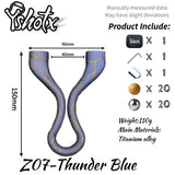 Z07-Thunder Blue tactical slingshot with 70mm bow width and clear sighting for accuracy.