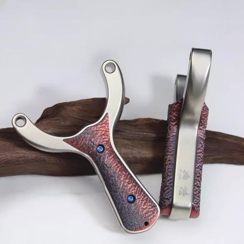 Precision-machined stainless steel body of the Sea wave-X23 slingshot, combining durability and sleek design for consistent performance
