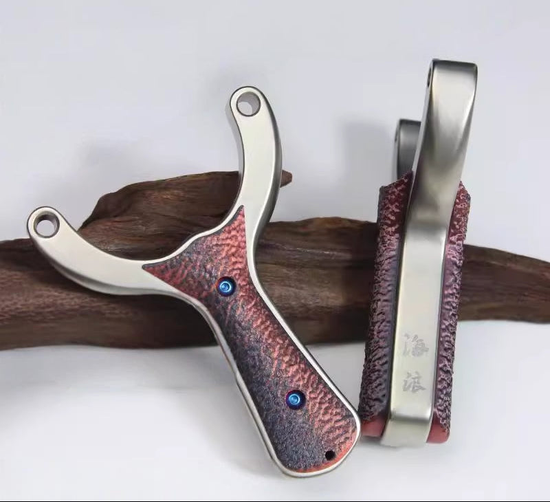 Precision-machined stainless steel body of the Sea wave-X23 slingshot, combining durability and sleek design for consistent performance