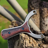 Ergonomically designed slingshot handle with perfect weight distribution for stability and reduced shooter fatigue during use.
