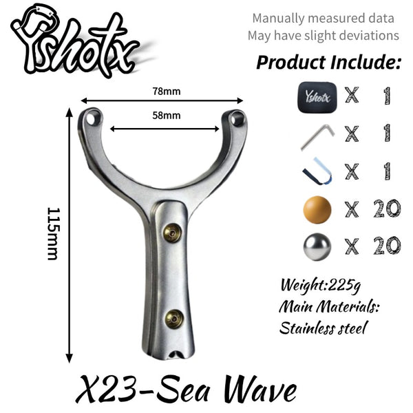 Close-up of Sea wave-X23 slingshot’s 11mm thick stainless steel frame, offering enhanced strength without unnecessary weight.