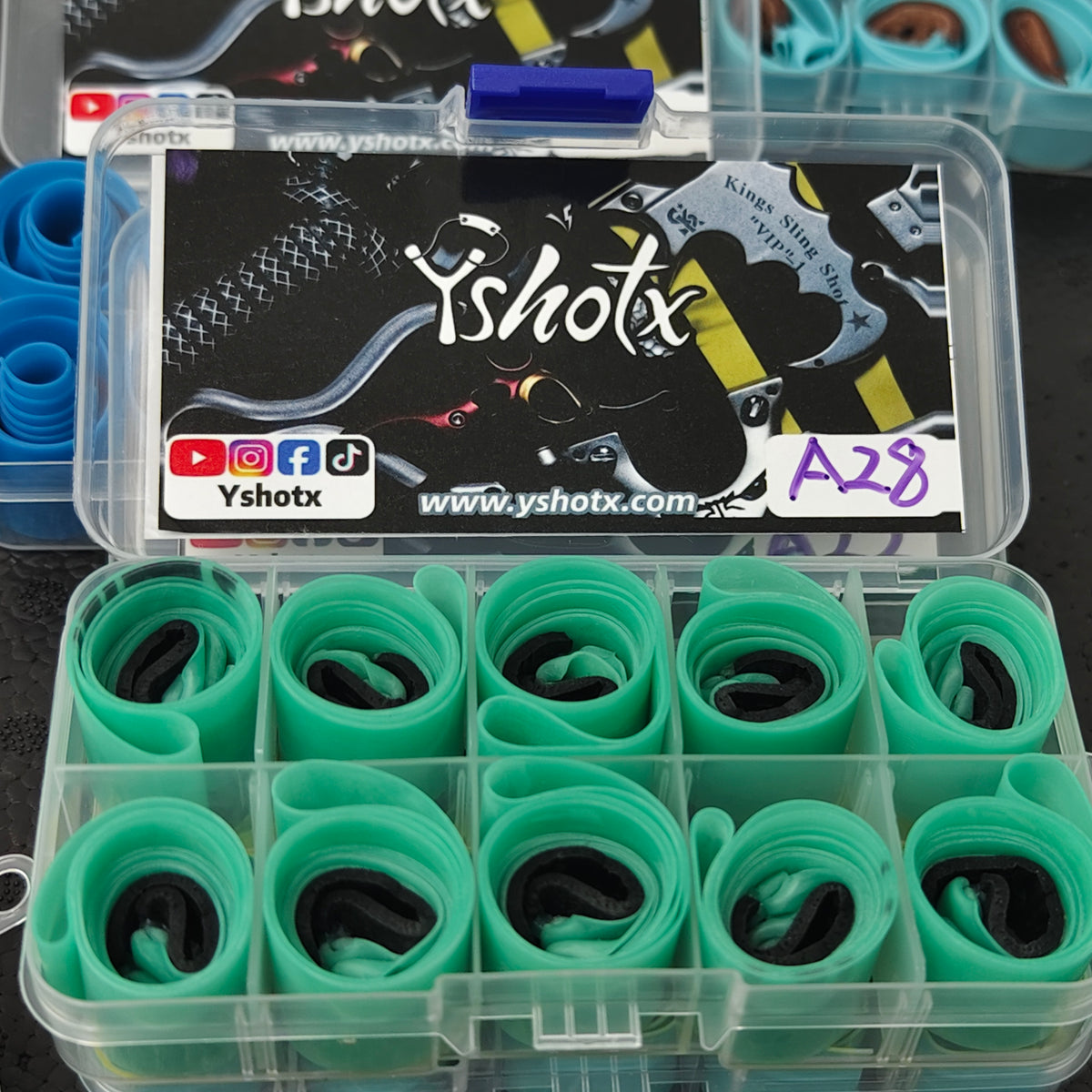 Cannon Flex A28 professional slingshot bands delivering 6.2x stretch ratio for speed and precision control.