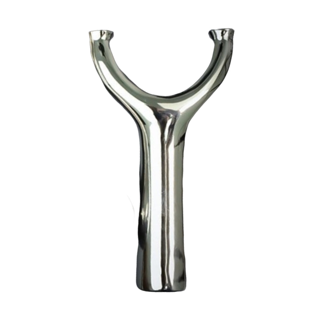 Yshotx-designed stainless steel slingshot for professional use, blending ergonomic innovation and target accuracy.