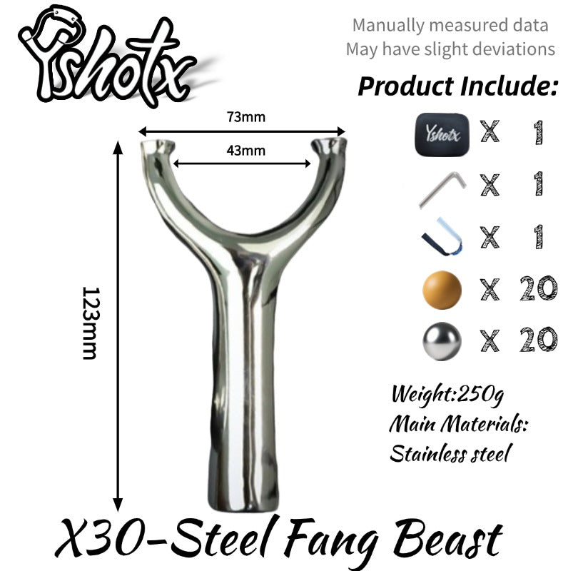 Close-up of recurve handle on Beast-X30 slingshot for enhanced control, grip comfort, and reduced hand fatigue.