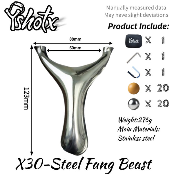 Mirror-polished slingshot frame made of hardened stainless steel, combining aesthetics and high-performance durability.